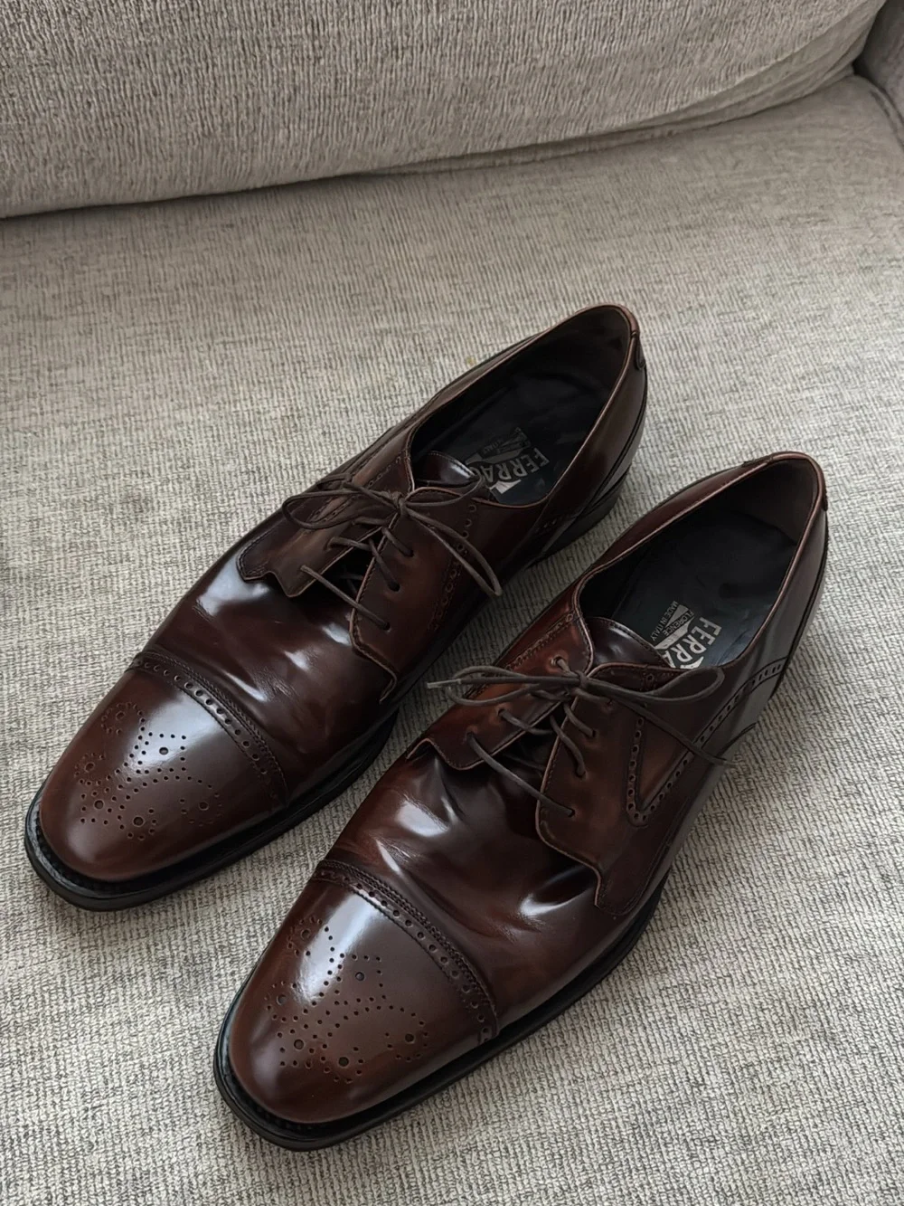 Salvatore Ferragamo Men’s Dark Brown Leather Cap-Toe Derby Shoes
